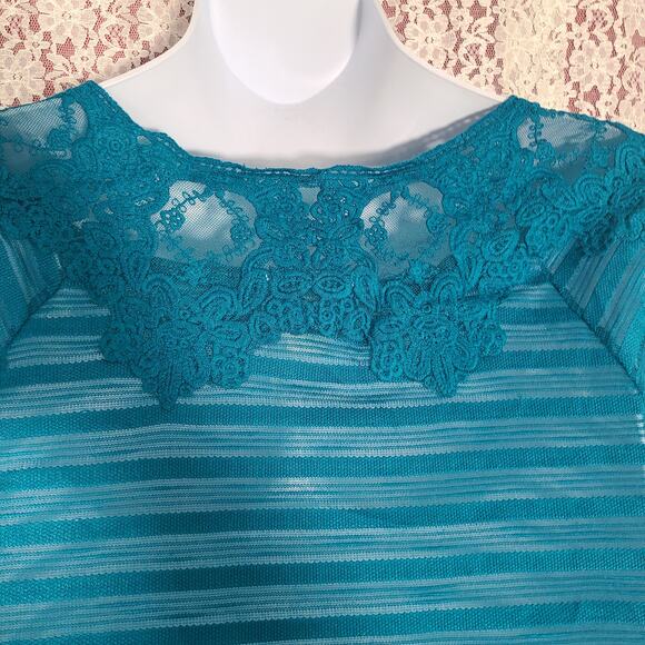 NWT Self esteem turquoise sheer striped lace blouse size large - Picture 7 of 9